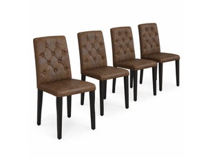Lot de 4 chaises de salle à manger marron et noir, aspect velours