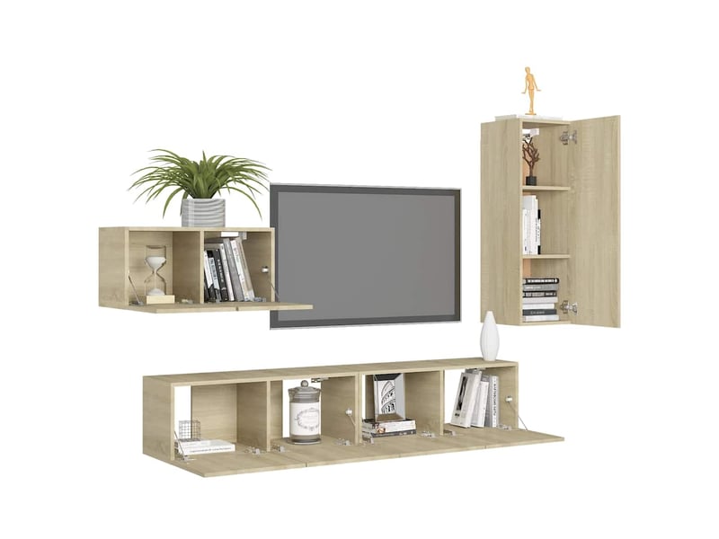  Ensemble de meuble tv - banc tv - meuble de rangement 4 pcs chêne sonoma bois d'ingénierie  - Conforama C