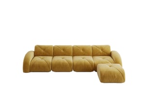 Fauteuil canapé d'angle jaune 4 places chenille modulable avec repose-pieds design moderne salon