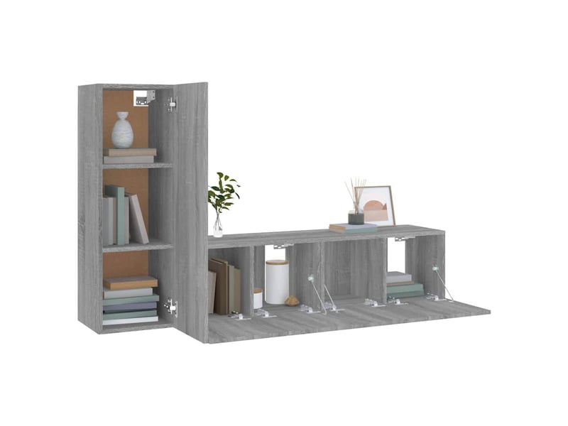  Ensemble de meubles tv 3 pcs sonoma gris bois d'ingénierie shl14556  - Conforama D