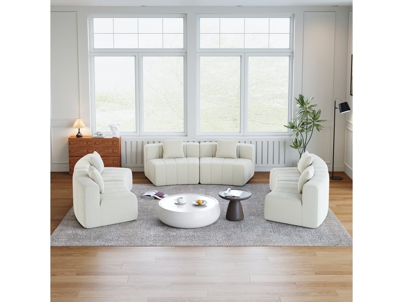  Canapé modulable incurvé 6 places en tissu chenille avec 2 coussins, canapé demi-cercle pour salon et bureau  - Conforama B