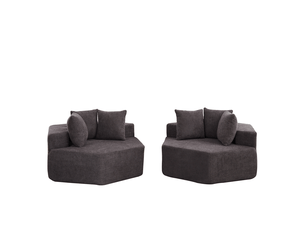 Fauteuil modulable hexagonal avec design modulaire et 3 coussins, en chenille mousse à ressort gris