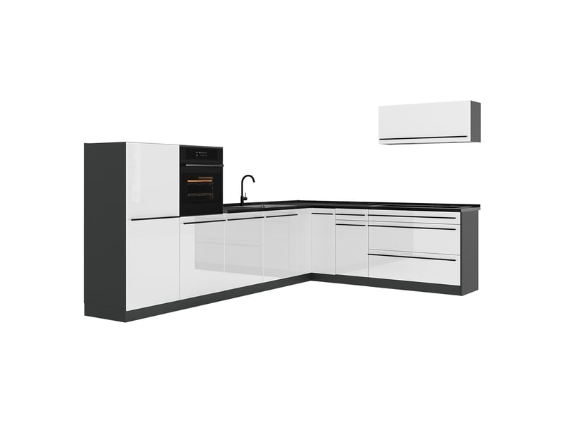 Vicco cuisine en angle, blanc haute brillanceanthracite, 327 x cm sans plan de travail - Conforama A