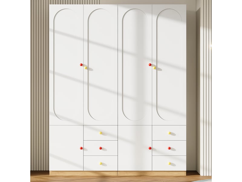  Lot de 2 armoires 2 portes 3 tiroirs avec penderie en mdf blanc 160x50x200 cm N883P52447879H-2 - Conforama E