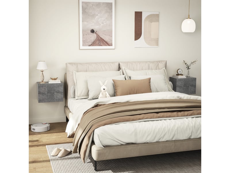  Ensemble de 2 tables de chevet suspendues modernes et peu encombrantes avec 2 tiroirs, 40 x 29 x 30 cm, gris ciment  - Conforama C