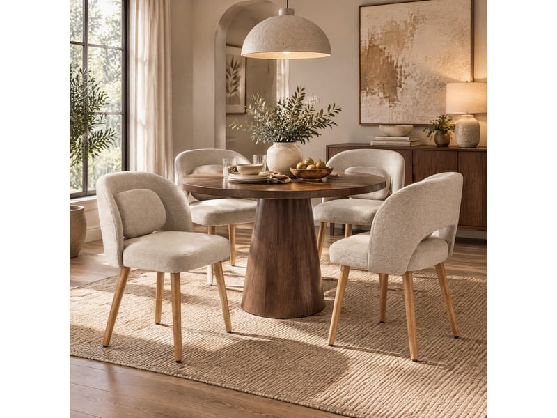  Lot de 2 chaises de salle à manger 46x46x77,5 cm, dossier ergonomique en velours, assise rembourrée, pieds en hévéa massif, charge 150 kg, beige  - Conforama C