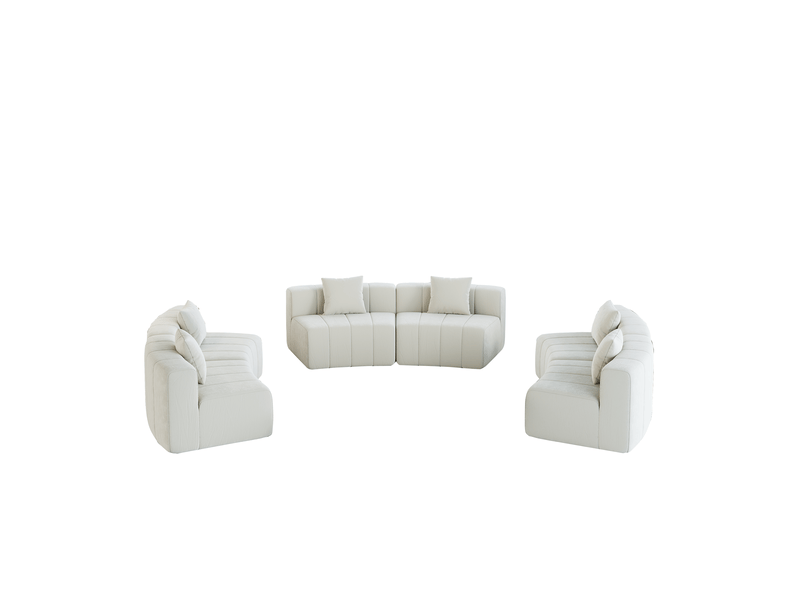 Canapé 6 places - 444.5x222x73.6 cm - canapé demi-lune modulaire incurvé chenille avec coussins, sans montage - beige  - Conforama A