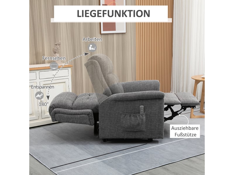  Fauteuil releveur électrique gris, relax inclinable à 180 degrés avec repose-pieds intégré pour salon et repos quotidien  - Conforama D