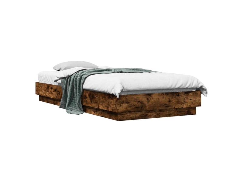  Lit simple- lit adulte -  cadre de lit au sol chêne fumé 80 x 200 cm bois d'ingénierie  - Conforama A