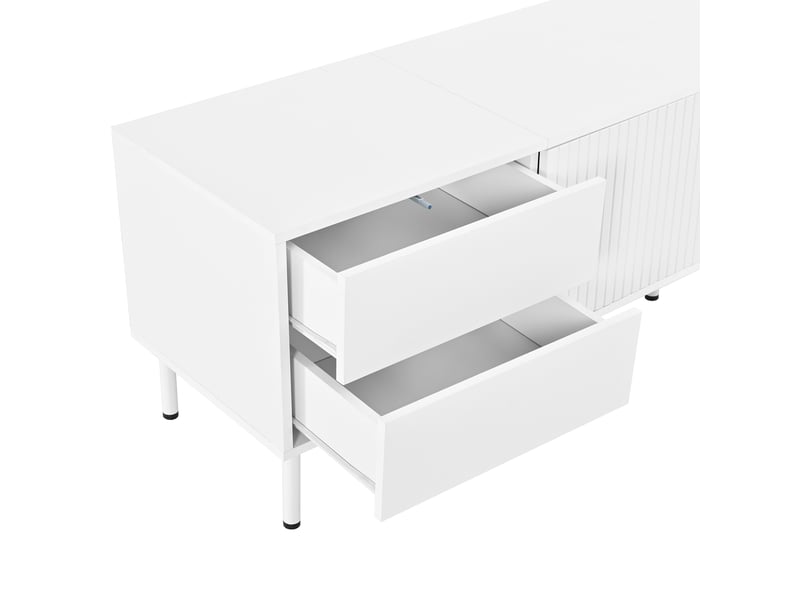  Meuble tv 4 tiroirs et 2 portes mdf et métal blanc 180 x 40 x 49,5 cm GL5978W - Conforama D
