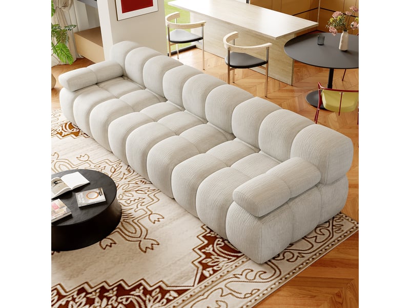 Canapé modulable 300cm en mousse sans montage, canapé d’angle convertible pour salon chambre appartement, blanc - Conforama B