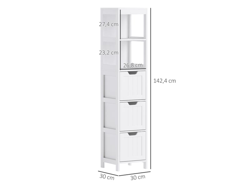 Colonne de salle de bains 30x30x142,4 cm 3 tiroirs mdf blanc  - Conforama E
