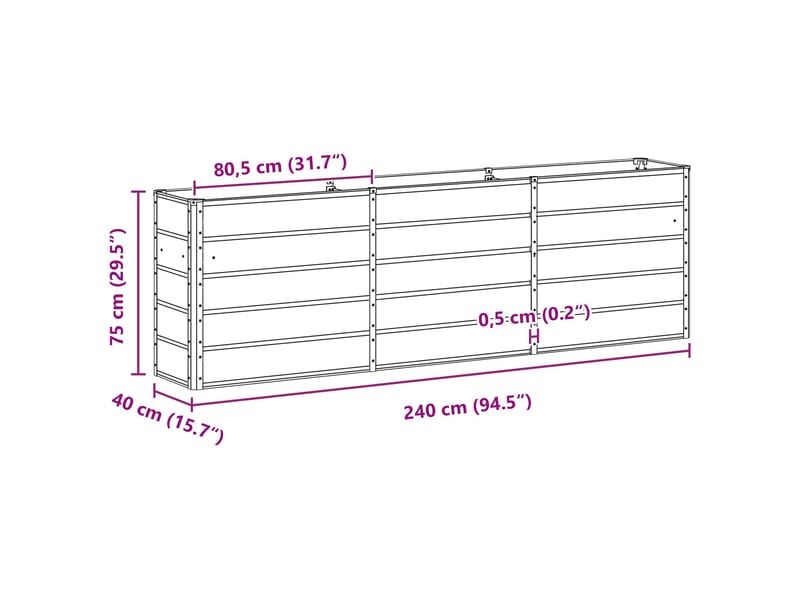  Bac à fleurs, jardinière anthracite 240 x 40 x 75 cm acier  - Conforama E