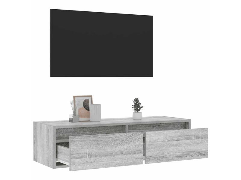  Meuble tv - banc tv - meuble de rangement avec lumières led sonoma gris 100x35,5x25 cm  - Conforama E