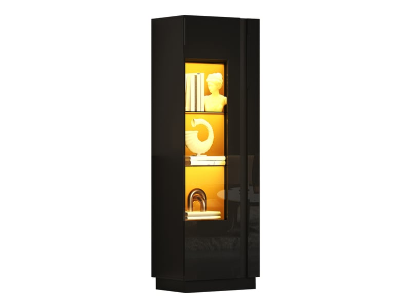  Vitrine 60x40x180 cm, meuble vitrine avec porte en acrylique, éclairage led, finition brillante, 3 étagères en verre, armoire de présentation salon  - Conforama A