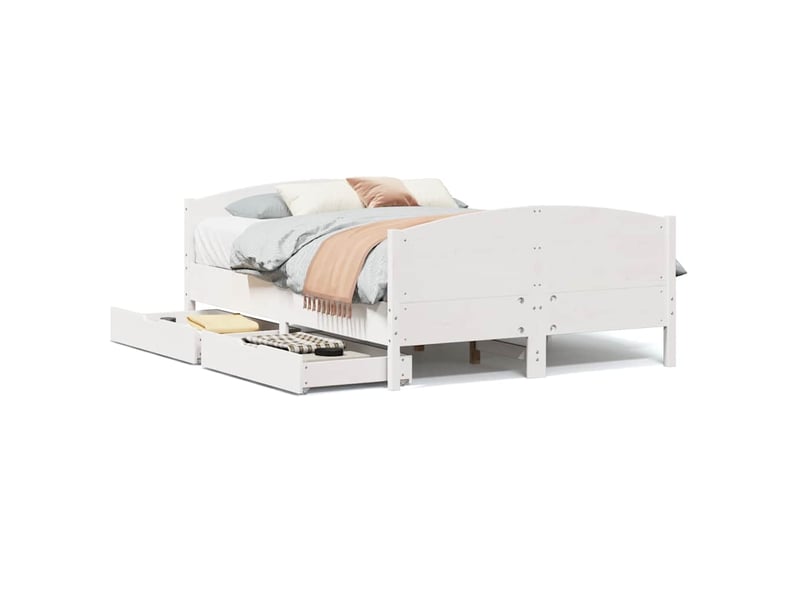  Lit double- lit adulte -  cadre de lit sans matelas blanc 140x190 cm bois de pin massif  - Conforama A
