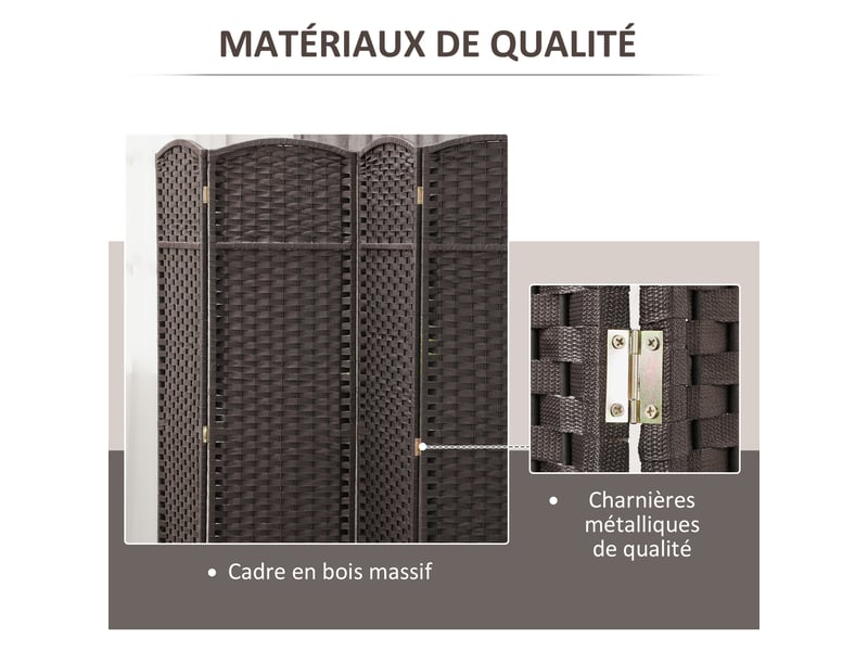  Paravent interieur en bois 6 panneaux 240 x 170 cm séparateur de pièce pliable pour salon, naturel, chambre à coucher  - Conforama R