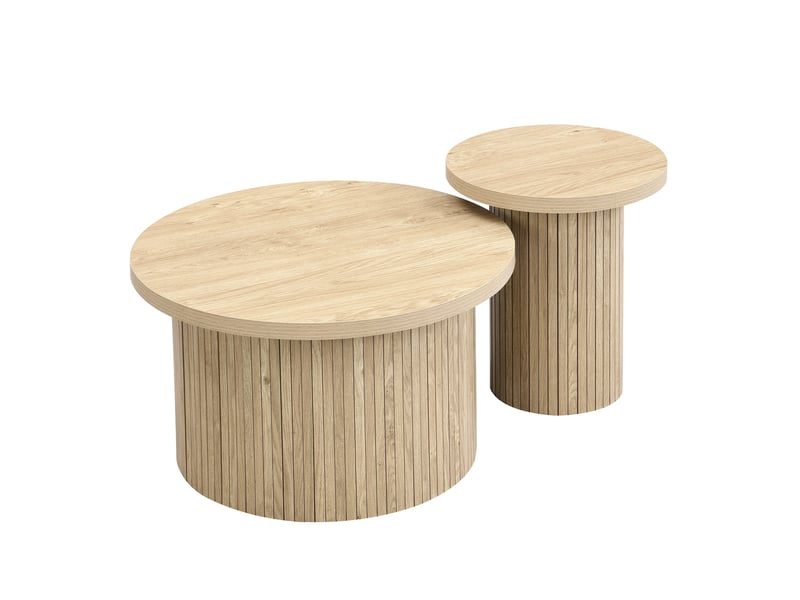  Table basse ronde double ø80 cm - hauteur 40 cm, bois naturel, salon multifonction, design moderne  - Conforama E