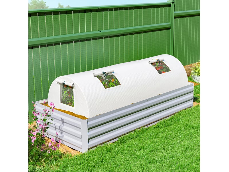  Serre tunnel de jardin 200 x 80 x 45 cm – blanche – 4 fenêtres en maille enroulables, protection uv  - Conforama B
