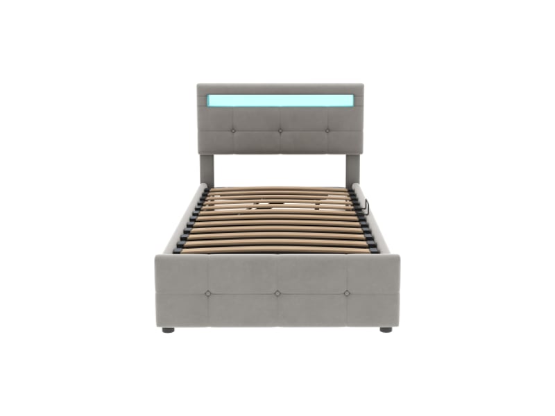  Lit enfant 90x200cm,lit coffre en velours avec lumière led et tête de lit réglable en hauteur,ouvrant d'un côté,gris lit enfant gris - Conforama A