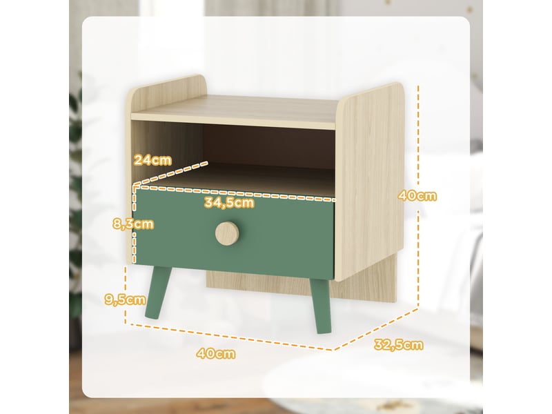  Table de chevet enfant table de nuit enfant avec tiroir et niche, petite table d'appoint en bois pour chambre d'enfant  - Conforama C