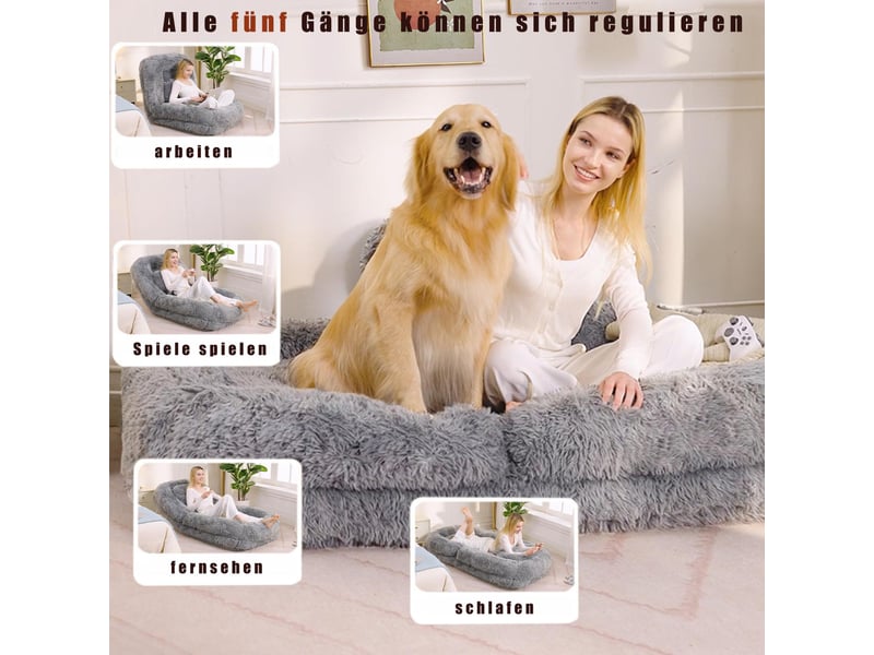  Fauteuil lit de sol inclinable 5 positions 102 x 89 x 88 cm – lit panier géant humain transformable avec coussin lombaire – peluche – gris clair   - Conforama E