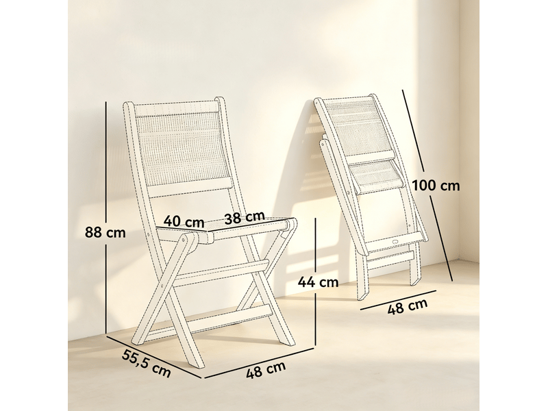  Lot de 2 chaises de jardin pliantes 48 x 55,5 x 88 cm – beige et naturel – assise tressée, gain de place  - Conforama C