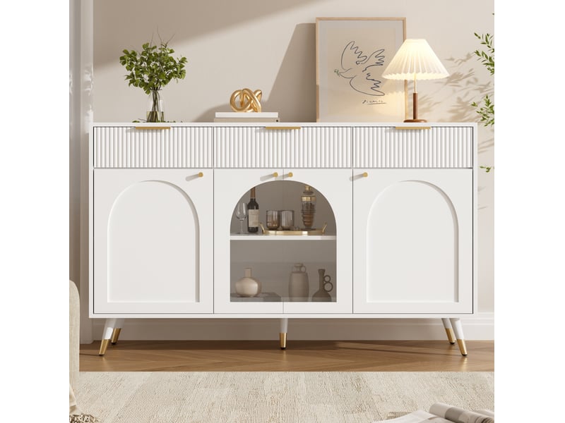  Buffet modenvie 4 portes et 3 tiroirs 140 x 40 x 85,5 cm blanc en mdf et panneaux de particules  - Conforama E
