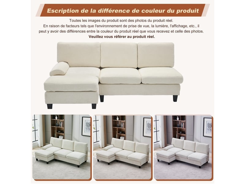  Canapé d'angle l convertible 3 places en tissu beige, dimensions 194 x 118 x 81 cm N625P384667668B - Conforama E