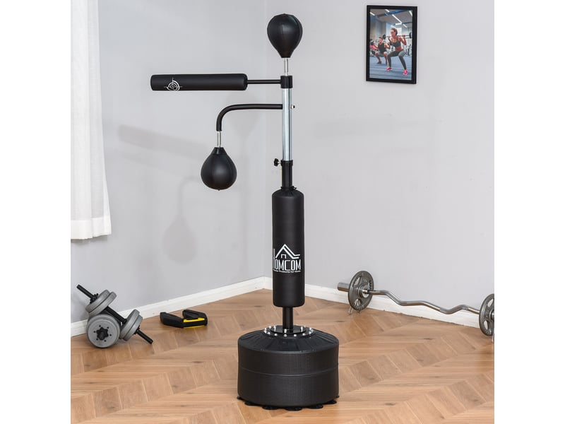 Sac de frappe sur pied 4 en 1, 2 balles de vitesse, barre rotative 360°, hauteur 160-230 cm réglable, adulte, boxe muay thaï taekwondo, noir - Conforama C