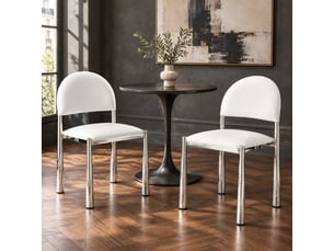 Chaise de salle à manger lot de 2 avec dossier semi-circulaire rembourré et pieds en métal, pu blanc