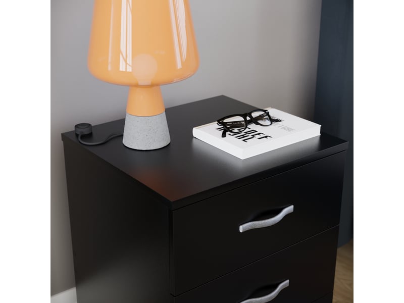  Table de chevet riano, commode de nuit, chambre, rangement, 56x40x36cm, 3 tiroirs, noir 333449 - Conforama E