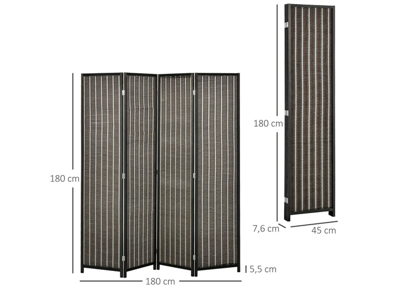 Paravent pliable 4 panneaux 180 x 180 cm – marron – séparation d'espace avec pieds surélevés stables - Conforama C