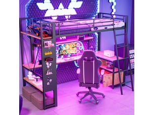 Lit mezzanine 90 x 200 cm avec bureau, rangements, led et port usb noir, sans matelas