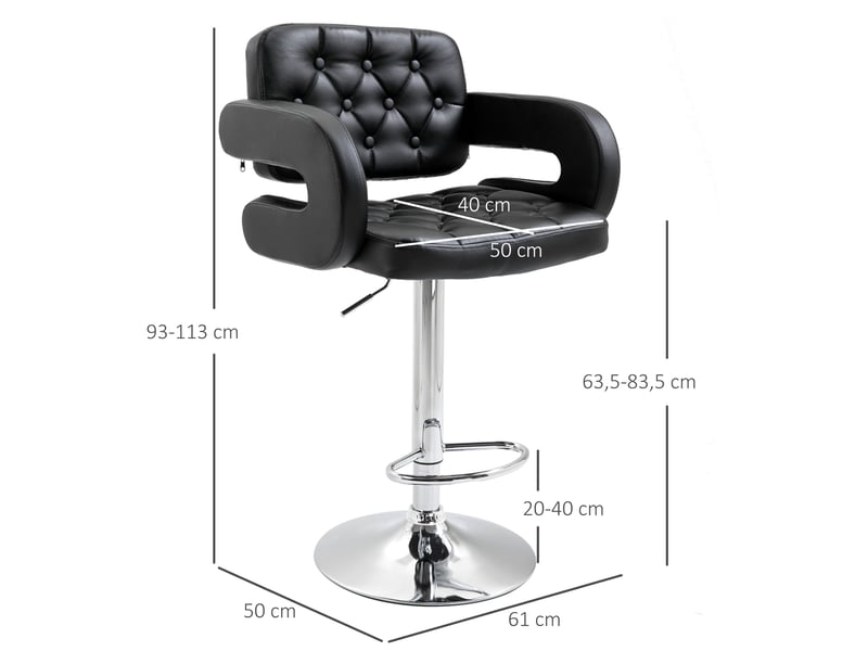  Tabouret de bar pivotant chaise de bar réglable en hauteur avec dossier repose-pieds et accoudoirs 61x50x93-113cm noir  - Conforama E
