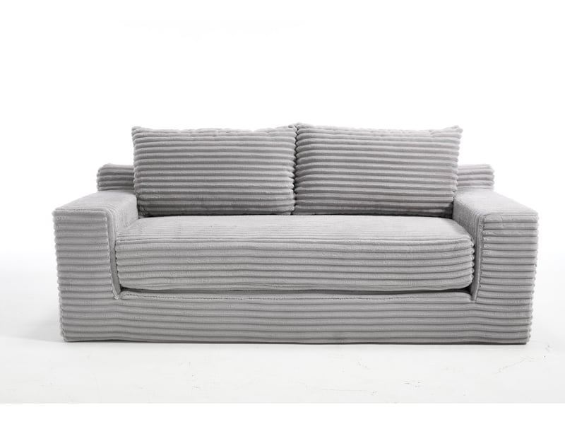  Canapé convertible 2 places 180x85x62 cm avec mousse à mémoire, revêtement côtelé, gris clair  - Conforama A