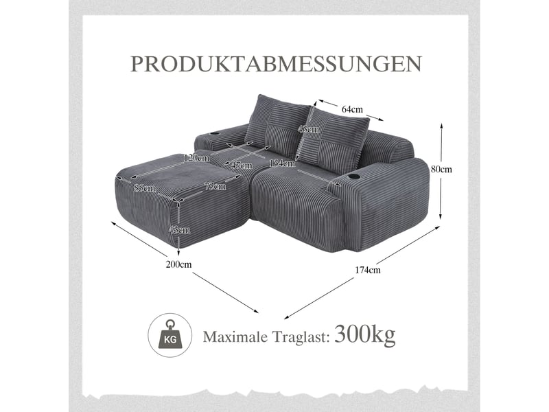  Canapé d'angle réversible fixe 2 places tissu gris foncé  - Conforama C