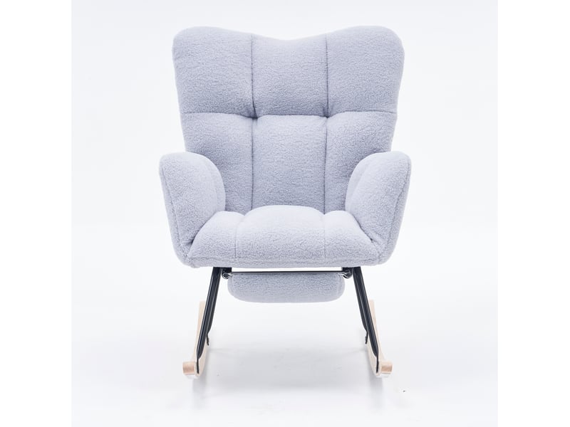  Fauteuil à bascule 70x98x98,5 cm avec repose-pieds pliable, bois et métal, gris  - Conforama A