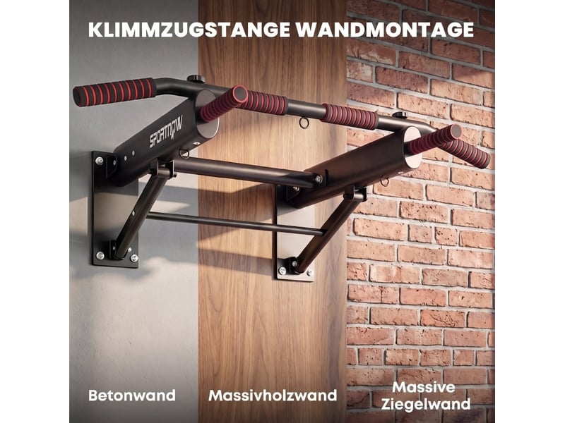  Barre de traction murale pliable en acier noir, prises antidérapantes, charge maximale 120 kg, pour home gym  - Conforama B