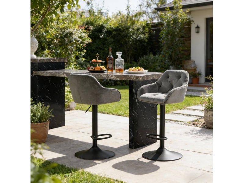 Lot de 2 tabourets de bar réglables et pivotants en velours gris foncé - Conforama B