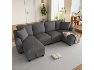 Canapé panoramique modulable en u – tissu chenille – coffre de rangement – 280 cm – gris