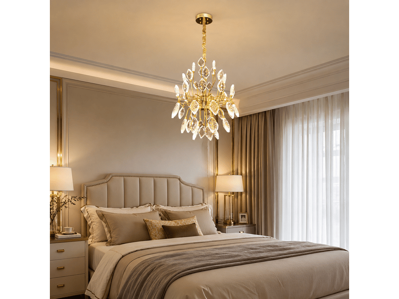  Lustre en cristal feuilles dorées b – éclairage 3 couleurs ASLED-523 - Conforama C