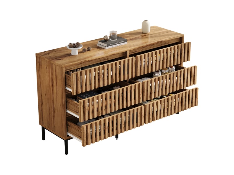 Buffet bas 120x40x81 cm naturel avec 6 tiroirs, étagères réglables Fay Lum - Conforama A
