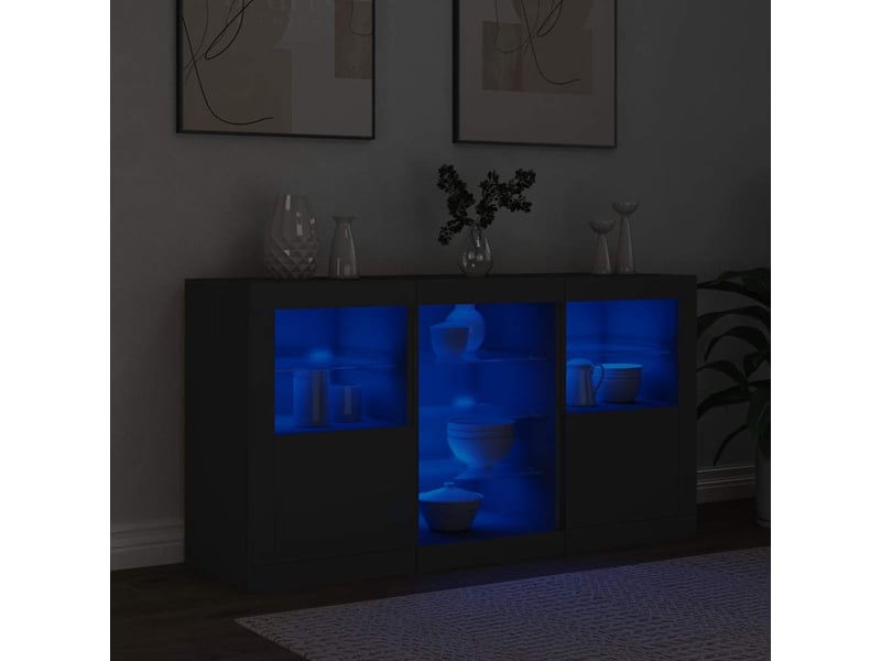  Buffet - bahut - meuble de rangement avec lumières led noir 123x37x67 cm  - Conforama D