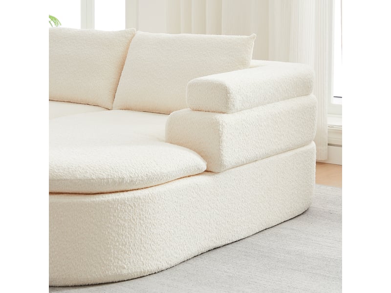  Canapé d’angle 3 places en chenille crème, méridienne arrondie Fay Lum - Conforama D