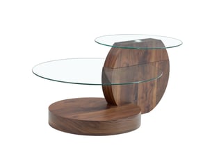 Table basse avec plateaux à plusieurs niveaux et verre trempé, style moderne, en mdf et verre, transparent noyer