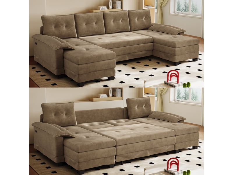  Fauteuil panoramique en chenille khaki, canapé salon moderne à structure modulaire et chargeur usb intégré  - Conforama B