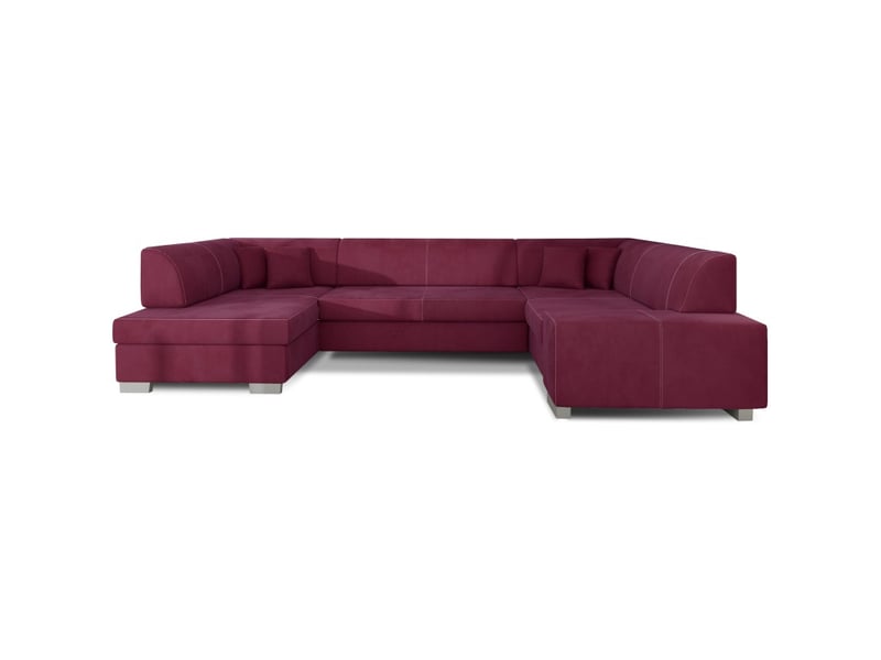 Canapé panoramique en u rose foncé convertible 6 places havane avec coffre à literie - Conforama A