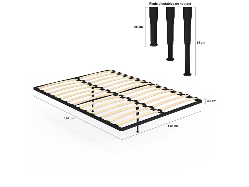 Sommier cadre métal à lattes fixe 140 x 190 cm  - Conforama E