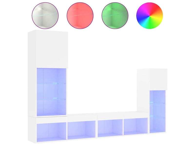  Unités murales tv avec led 4 pcs blanc bois d'ingénierie shl61985  - Conforama A